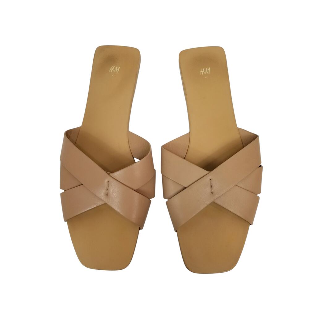 H&M Faux Leather Vegan Criss Cross Slides Sandals Tan Size 41 / 10 - Picture 2 of 10